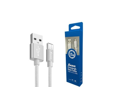 Xwave Kabl USB2.0 na Micro USB 1.2M,2A,aluminium,upleten srebrni