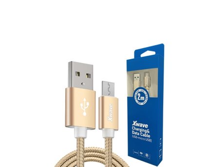 Xwave Kabl USB2.0 na Micro USB 2M,2A,aluminium,upleteni,zlatni