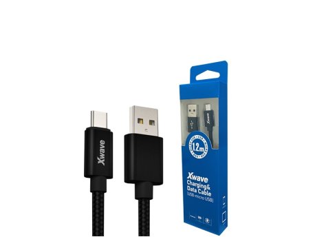 Xwave Kabl USB2.0 na Micro USB 1,2M,2A,aluminium,upleten,crni