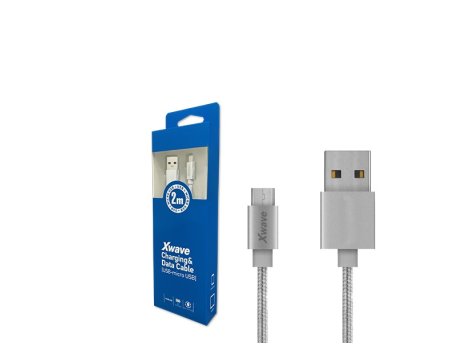 Xwave Kabl USB2.0 na Micro USB 2M,2A,aluminium,upleteni srebrni