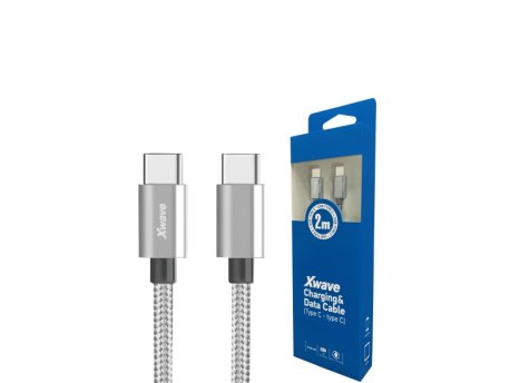 Xwave Kabl Tip-C muški na Tip-C muški 2M 3A 5Gbps,upleteni,tamno sivi