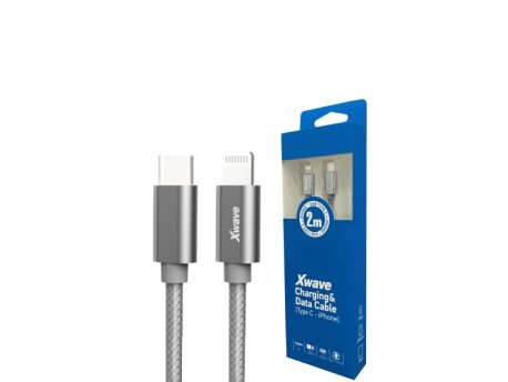 Xwave Kabl USB Tip-C za IPHONE 2M 3A,lightning aluminium,upleteni,tamno sivi