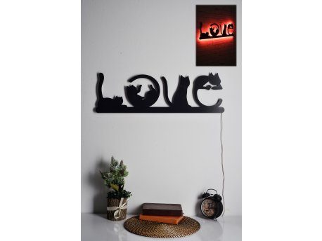 WALLXPERT Zidna LED dekoracija Cat Love Red