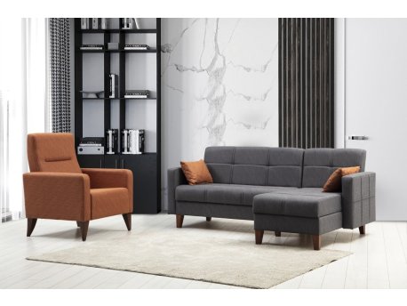 Atelier del Sofa Ugaona garnitura i fotelja Polya L Dark Grey