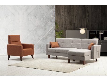Atelier del Sofa Ugaona garnitura i fotelja Polya L Light Grey