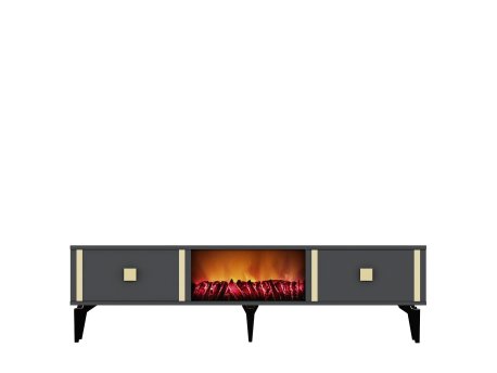 HANAH HOME TV polica Doruk Fireplace Anthracite Gold