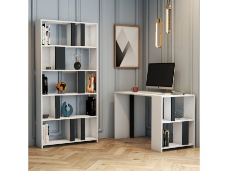 HANAH HOME Radni sto sa policom za knjige Lima White Anthracite