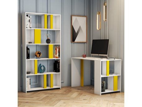 HANAH HOME Radni sto sa policom za knjige Lima White Yellow