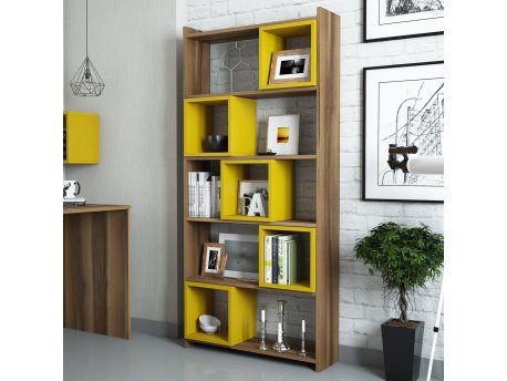 HANAH HOME Polica za knjige Box Walnut Yellow