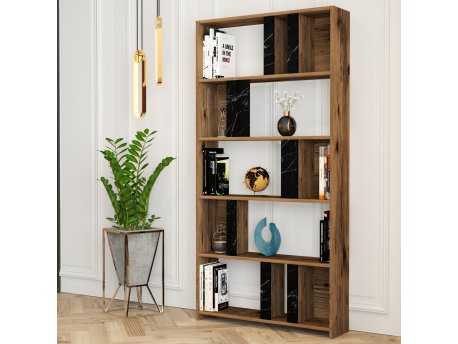 HANAH HOME Polica za knjige Lima Walnut Black Marble