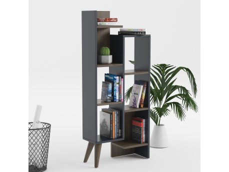 HANAH HOME Polica za knjige Lagomood Evren Anthracite Walnut