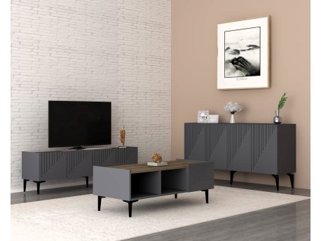HANAH HOME Set za dnevnu sobu Draw Anthracite Walnut