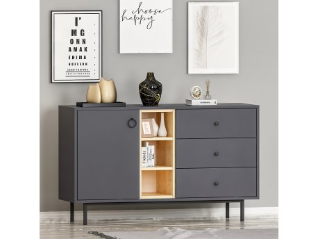 HANAH HOME Komoda Naturel Anthracite