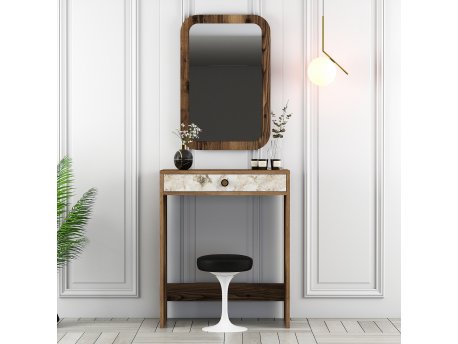 HANAH HOME Sto za šminkanje Lizbon Mirror Walnut White Marble
