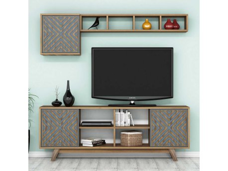 HANAH HOME TV polica Inci Walnut Blue