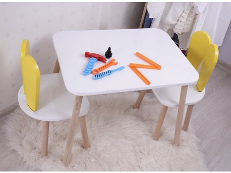 HANAH HOME Dečiji sto i stolice Bunny Two Chair Set Yellow White