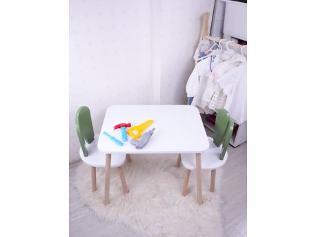 HANAH HOME Dečiji sto i stolice Bunny Two Chair Set Green White