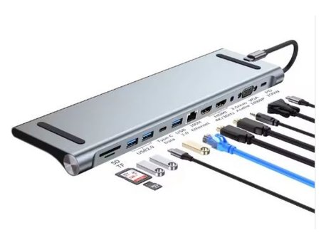E-GREEN Adapter USB 3.1 tip C (M) - 2 x HDMI + VGA + 3 x USB 3.0 + 2 x tip C + RJ45 (F) + SD/TF + PD 100W (12 u 1)