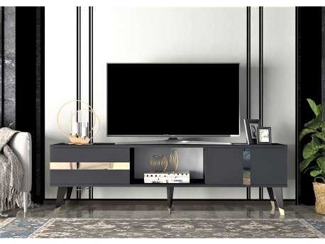 HANAH HOME TV polica Vania Anthracite Gold