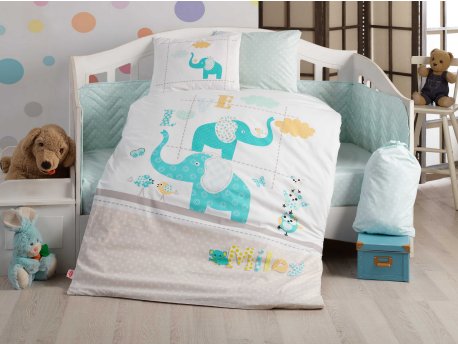 L`ESSENTIEL MAISON Poplin posteljina za bebe Preety Turquoise