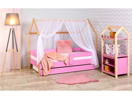 BELLA LUNI Domek Krevet kućica sa fiokom i dušekom 180x80 roze