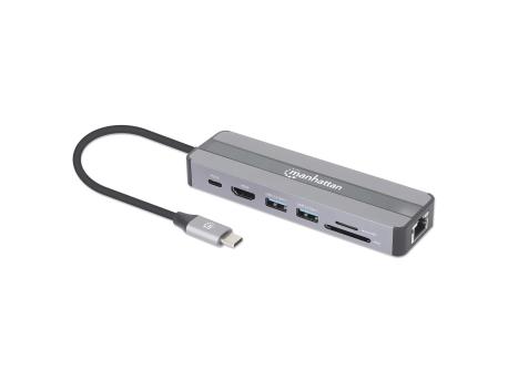 MANHATTAN Docking station 7u1 USB-C - HDMI/2xUSB 3.0/LAN/CR/PD 87W (153928)