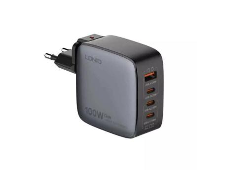 LDNIO Q408 GaN 100W 4x USB Kućni punjač sa USB C kablom crni
