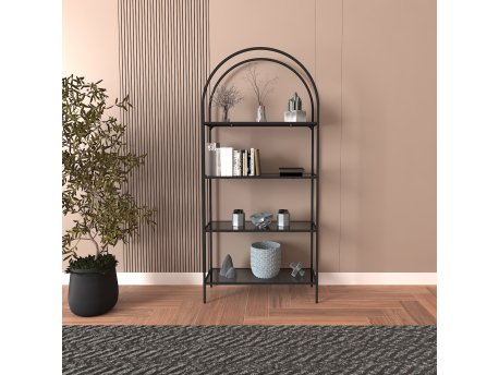 HANAH HOME Polica za knjige Mona Black Smoked Glass 80