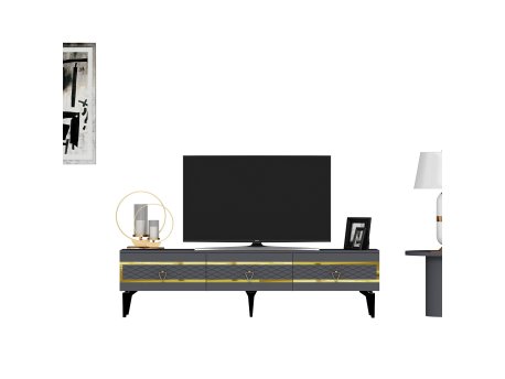 HANAH HOME TV polica Ipek Anthracite Gold