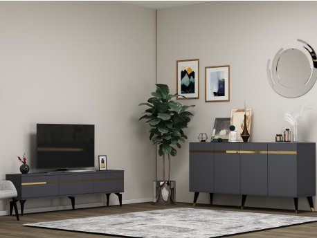 HANAH HOME Set za dnevnu sobu Defne Anthracite Gold