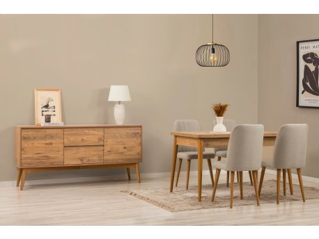 HANAH HOME Vina 01 1005 Atlantic Pine Cream (Produžni trpezarijski sto, stolice i konzola (6 komada))