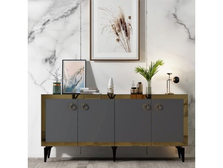 HANAH HOME Komoda Poli Black Marble Anthracite Gold