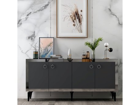 HANAH HOME Komoda Poli Black Marble Anthracite Silver