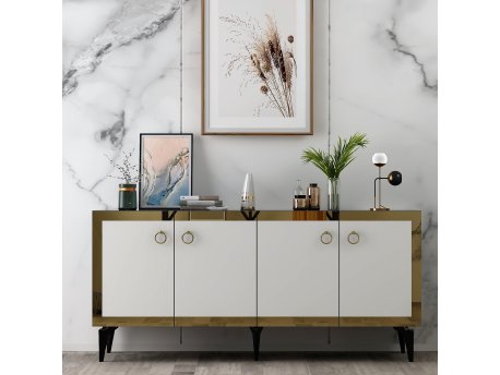 HANAH HOME Komoda Poli Black Marble White Gold