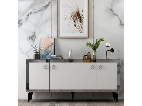HANAH HOME Komoda Poli Black Marble White Silver