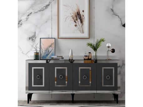 HANAH HOME Komoda Karya Anthracite Silver