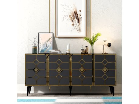 HANAH HOME Komoda Cagla Anthracite Gold