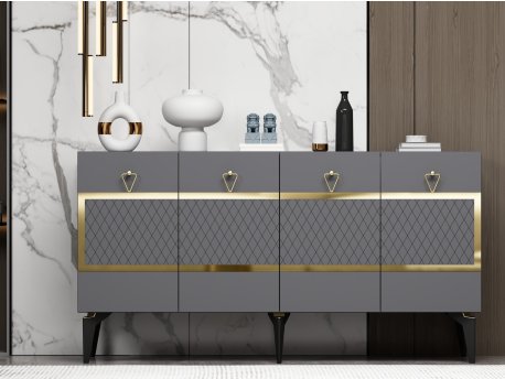HANAH HOME Komoda Ipek Anthracite Gold