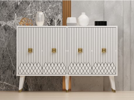 HANAH HOME Komoda Carbın White Gold