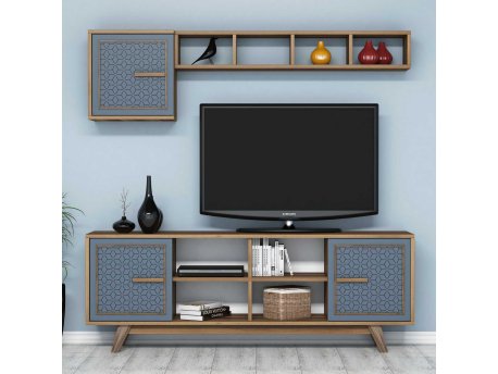 HANAH HOME TV polica Ayla Walnut Blue