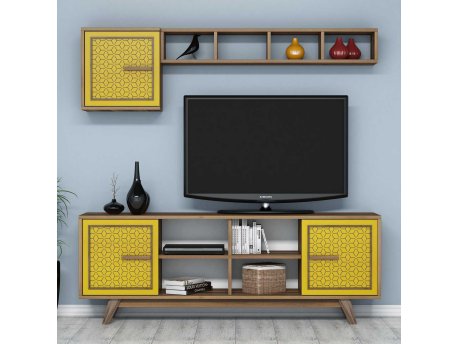 HANAH HOME TV polica Ayla Walnut Yellow