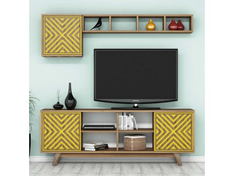 HANAH HOME TV polica Inci Walnut Yellow