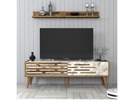 HANAH HOME TV polica Valensiya 140 Walnut White Marble