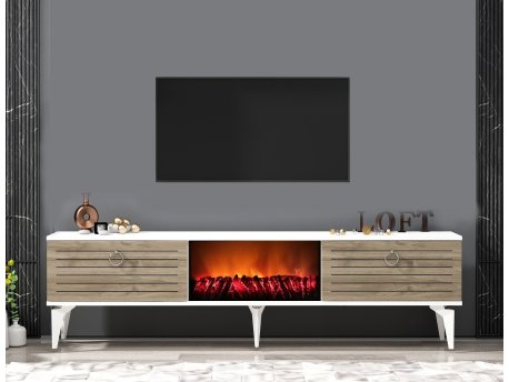 HANAH HOME TV polica Arona Fireplace White Walnut