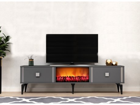 HANAH HOME TV polica Doruk Fireplace Anthracite Silver