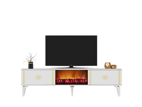 HANAH HOME TV polica Doruk Fireplace White Gold