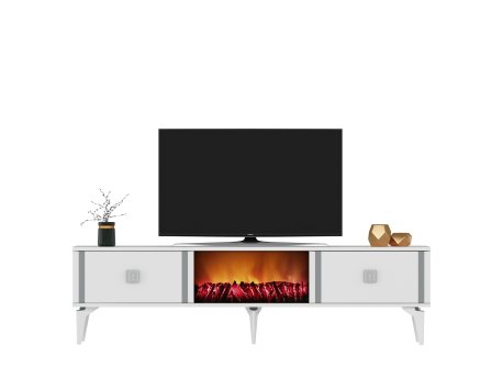 HANAH HOME TV polica Doruk Fireplace White Silver