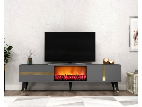 HANAH HOME TV polica Vania Fireplace Anthracite Gold