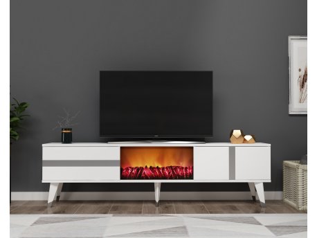 HANAH HOME TV polica Vania Fireplace White Silver