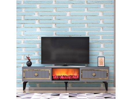 HANAH HOME TV polica Flame Fireplace Anthracite Gold
